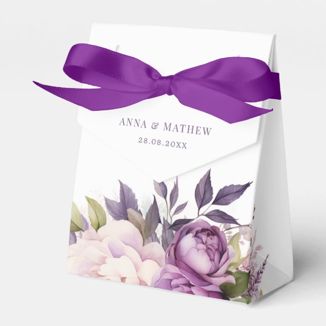 Caixinha De Lembrancinhas Casamento de Dusty Purple Lavanda Floral Boho mono (Frente)