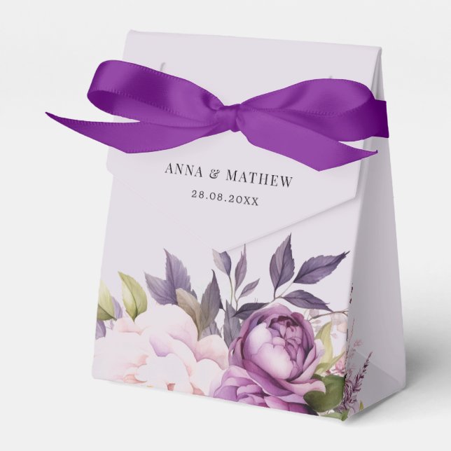 Caixinha De Lembrancinhas Casamento de Dusty Purple Lavanda Floral Boho mono (Frente)