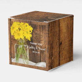 Caixinha De Lembrancinhas Casamento de Faux Barn Wood Mason Jar Yellow Daisi