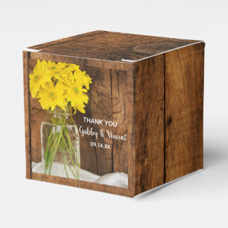 Caixinha De Lembrancinhas Casamento de Faux Barn Wood Mason Jar Yellow Daisi