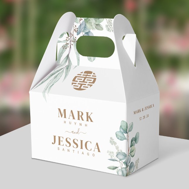 Caixinha De Lembrancinhas Casamento de Felicidade Dupla Eucalipto Obrigado (Criador carregado)