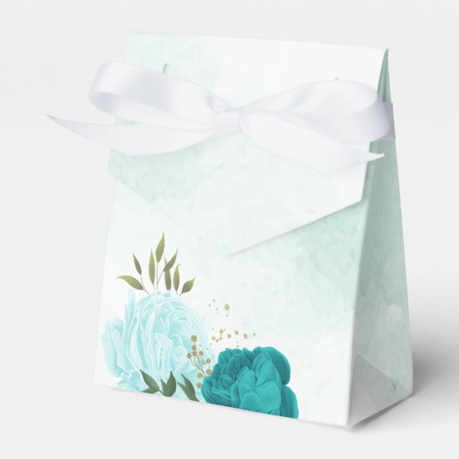 Caixinha De Lembrancinhas casamento de flores azuis-claro-turquesa (Frente)