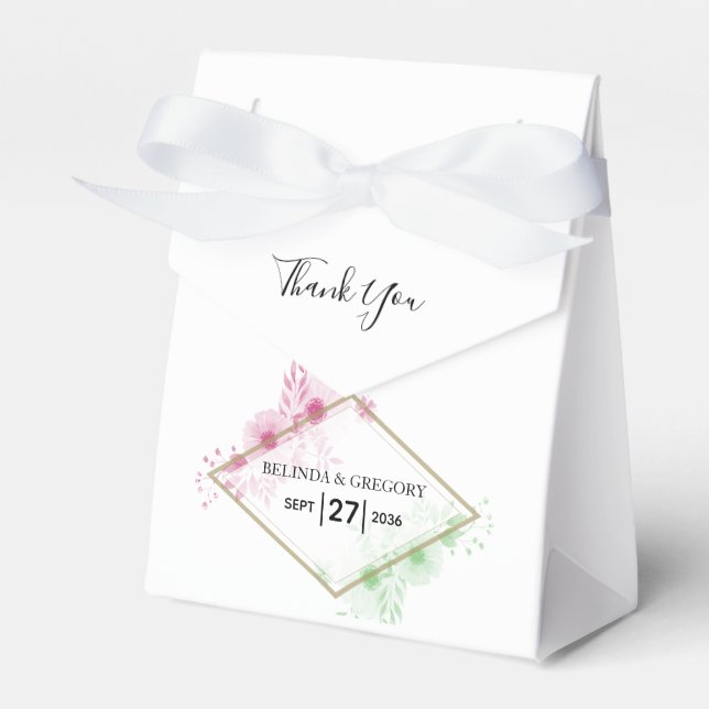 Caixinha De Lembrancinhas Casamento de Flores de Aquarela Elegante (Frente)