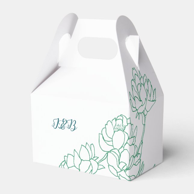 Caixinha De Lembrancinhas Casamento de Flores de Peônias Desenhadas em Mão V (Frente)