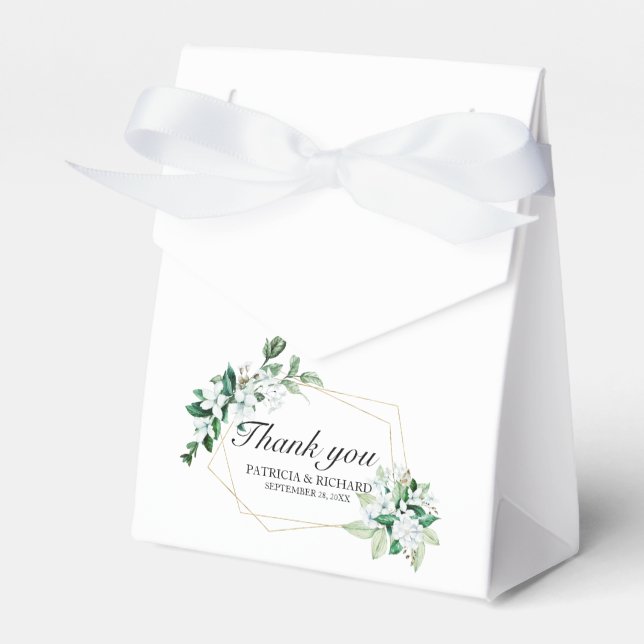 Caixinha De Lembrancinhas Casamento de Flores e Folhagens Geométricas (Frente)
