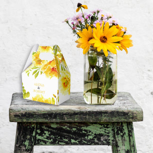 Caixinha De Lembrancinhas Casamento de flores e folhas de aquarelas amarelas