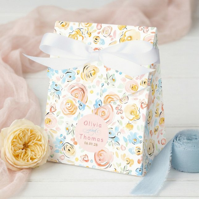 Caixinha De Lembrancinhas Casamento de Flores Pastel Desenhadas à Mão Capric (Whimsical Floral Pattern Pastel Favor Box for Wedding)