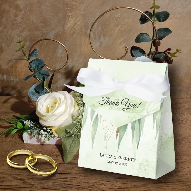 Caixinha De Lembrancinhas Casamento de Folhagem Dourada Verde com Frame Euca (Criador carregado)