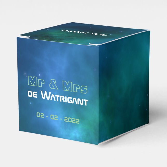 Caixinha De Lembrancinhas Casamento de Galáxias Azul e Verde (Frente)