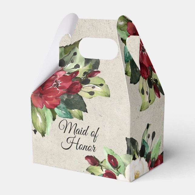 Caixinha De Lembrancinhas Casamento de Grunge Vermelho Elegante madrinha de  (Frente)