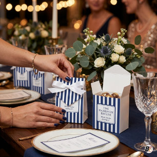 Caixinha De Lembrancinhas Casamento de Luxo Antigo Azul-Marinho com Listras