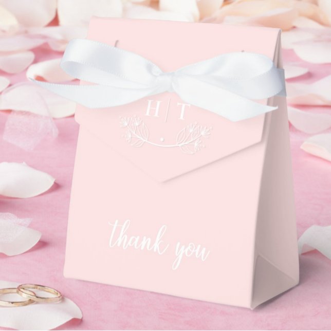 Caixinha De Lembrancinhas Casamento de Monograma Branco Rosa-Rosa-Elegante (Elegant Calligraphy Pink White Monogram Wedding Favor Boxes)