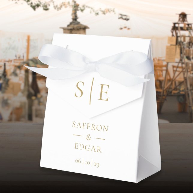 Caixinha De Lembrancinhas Casamento de Monograma Dourado Elegante Moderno (Modern Elegant Gold Monogram Wedding Favor Boxes)