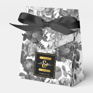 Caixinha De Lembrancinhas Casamento de Monograma Floral Dourado, preto, bran