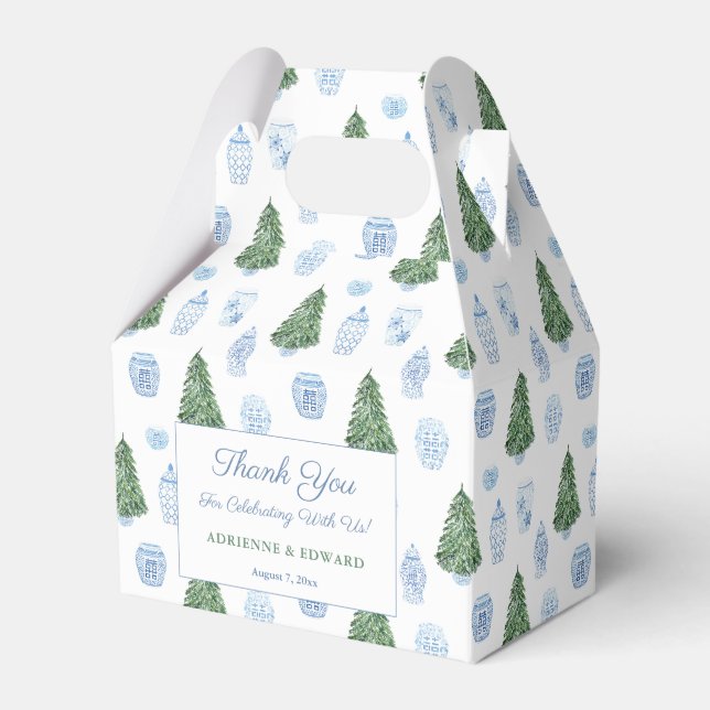 Caixinha De Lembrancinhas Casamento de ornamentos brancos azuis da árvore de (Frente)