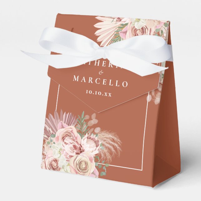 Caixinha De Lembrancinhas Casamento de Pampas Grass Boho Terracotta (Frente)