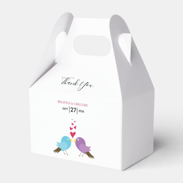 Caixinha De Lembrancinhas Casamento de Pássaros e Corações (Frente)