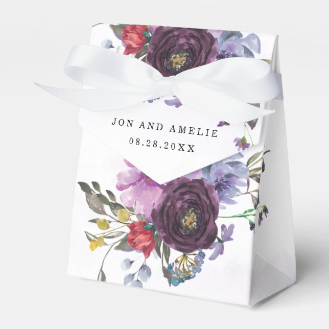 Caixinha De Lembrancinhas Casamento de Penas Botânicas De Plum Ultra Violet (Frente)