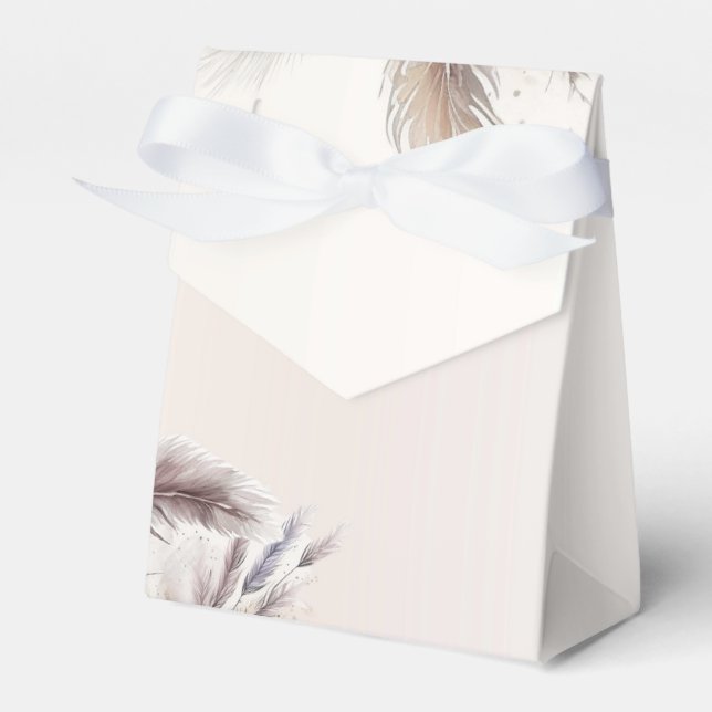 Caixinha De Lembrancinhas Casamento de Penas Florais Boêmias Terrosas (Frente)