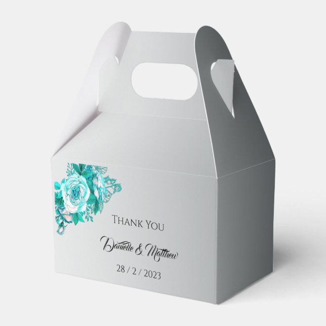 Caixinha De Lembrancinhas Casamento de Prata Elegante de Aqua Rosa (Frente)