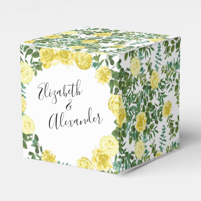 Caixinha De Lembrancinhas Casamento de primavera de Rosa Amarelo-Claro (Frente)