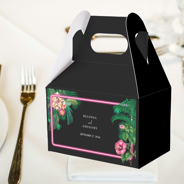 Caixinha De Lembrancinhas Casamento de Retros Tropicais Neon Pink (Neon Pink Tropical Retro Botanicals Wedding Favor Boxes)