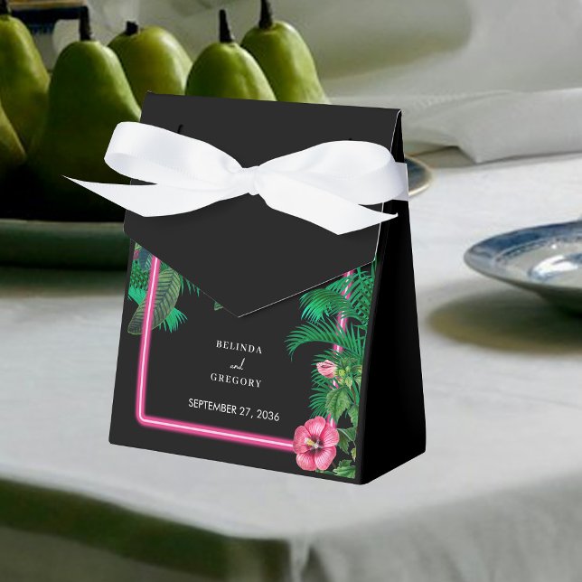 Caixinha De Lembrancinhas Casamento de Retros Tropicais Neon Pink (Neon Pink Tropical Retro Botanicals Wedding Favor Boxes)