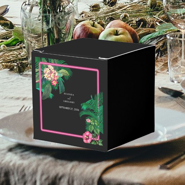 Caixinha De Lembrancinhas Casamento de Retros Tropicais Neon Pink (Neon Pink Tropical Retro Botanicals Wedding Favor Boxes)