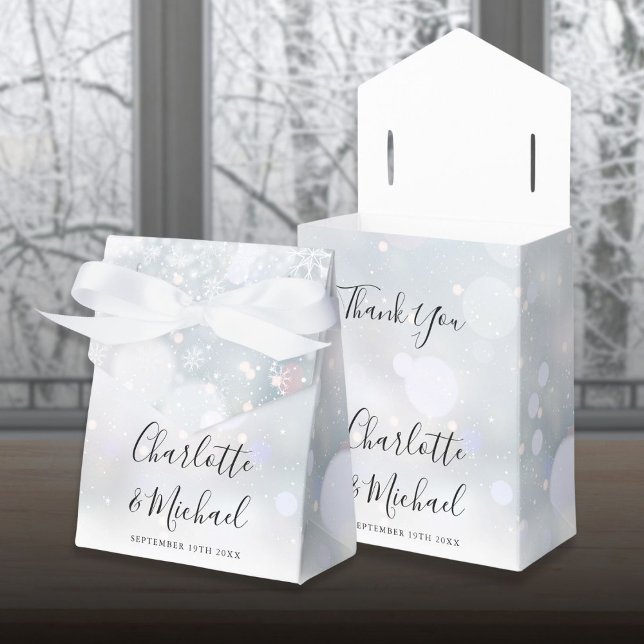 Caixinha De Lembrancinhas Casamento de Script de Assinatura de Flocos de Nev (Winter Snowflakes Signature Script Wedding Favor Boxes)
