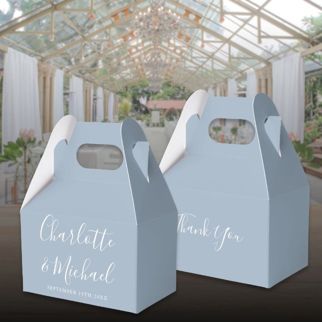 Caixinha De Lembrancinhas Casamento de Script de Assinatura Dusty Blue Elega (Dusty Blue Elegant Signature Script Wedding Favor Boxes)