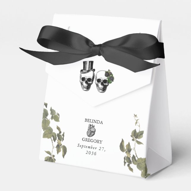 Caixinha De Lembrancinhas Casamento de Til Death Gothic Heart Floral Skulls (Frente)