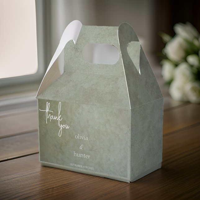 Caixinha De Lembrancinhas Casamento de Tinta de Sage Faux Suede, Ouro Contem (Criador carregado)