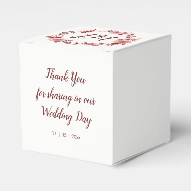 Caixinha De Lembrancinhas Casamento do Elegante Burgundy Rosa Wreath Monogra (Frente)