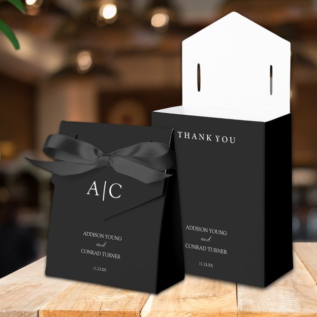 Caixinha De Lembrancinhas Casamento do Monograma Negro Elegante (Criador carregado)