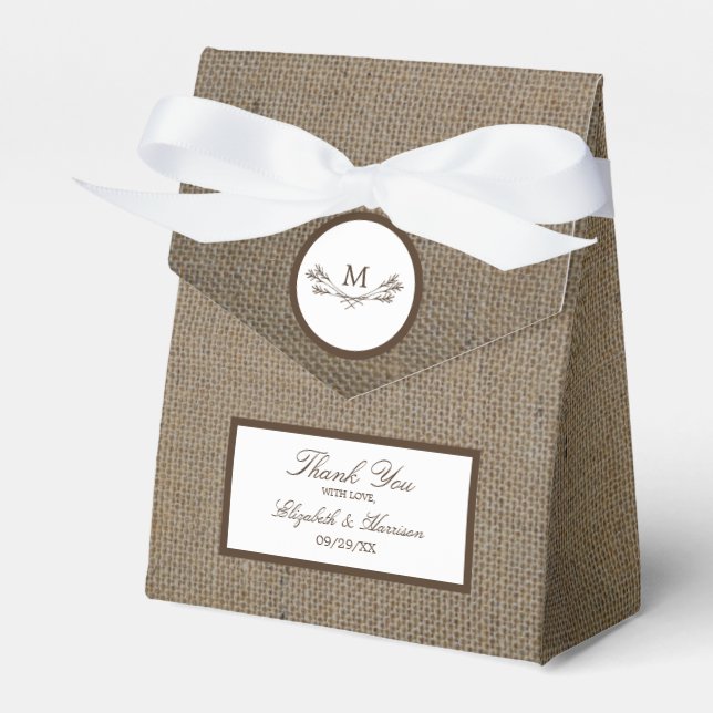 Caixinha De Lembrancinhas Casamento do Monograma Russo do País & Burlap (Frente)