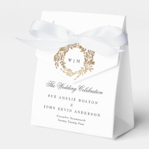 Caixinha De Lembrancinhas Casamento Dourado Clássico Monograma de Crest Botâ