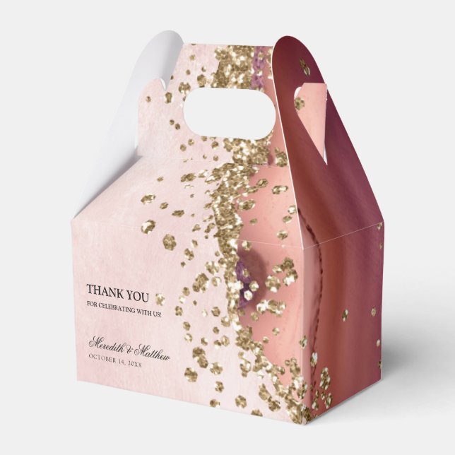 Caixinha De Lembrancinhas Casamento Dourado com Agitação de Lâmina (Frente)