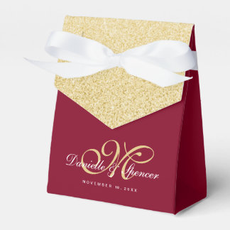 Caixinha De Lembrancinhas Casamento Dourado com Glitter Elegante Burgundy Ob