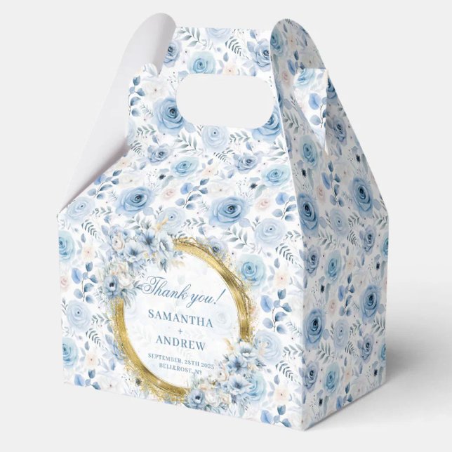 Caixinha De Lembrancinhas Casamento Dourado com Pastel Azul, Boêmia Romântic (Aerial Romantic Bohemian Pastel Blue Gold Wedding Favor Boxes)