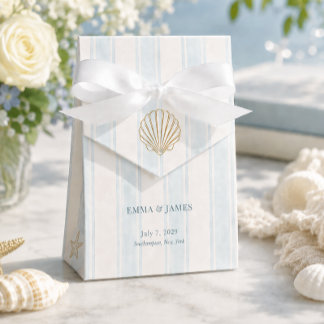 Caixinha De Lembrancinhas Casamento Dourado Costeiro Azul Branco Concha