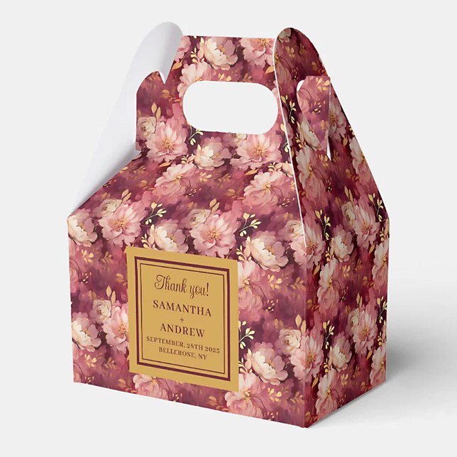 Caixinha De Lembrancinhas Casamento Dourado de Aquarela Burgundy (Lovely Burgundy Blush Gold Watercolor Wedding Favor Boxes)