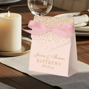 Caixinha De Lembrancinhas Casamento Dourado de Confetti Rosa e Glam Blush