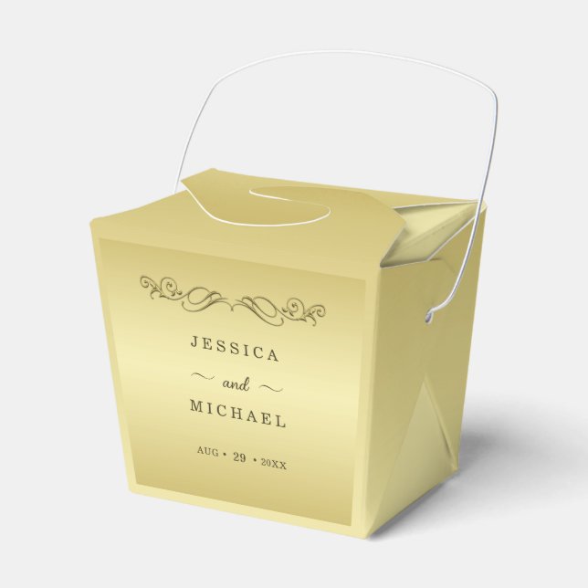 Caixinha De Lembrancinhas Casamento Dourado de luxo elegante (Frente)