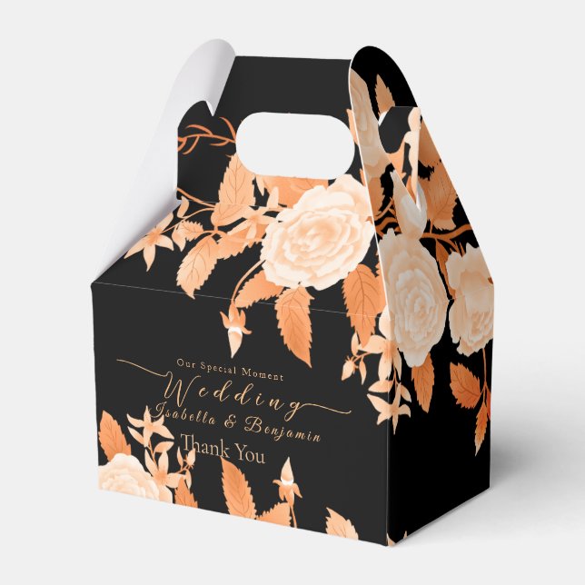 Caixinha De Lembrancinhas Casamento Dourado e elegante de Rosa negro (Frente)