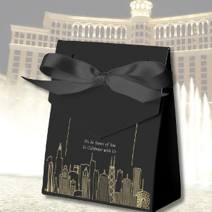 Caixinha De Lembrancinhas Casamento Dourado Elegante Preto de Las Vegas Skyl