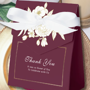 Caixinha De Lembrancinhas Casamento Dourado Floral Branca Elegante Burgundy