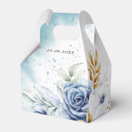 Caixinha De Lembrancinhas Casamento Dourado Floral Branco Dusty Blue