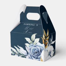 Caixinha De Lembrancinhas Casamento Dourado Floral Branco Dusty Blue