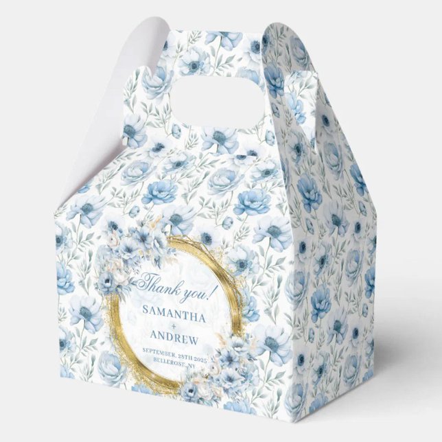 Caixinha De Lembrancinhas Casamento Dourado Romântico Boho Pastel Azul Obrig (Romantic Boho Pastel Blue Gold Wedding Thank You Favor Boxes)