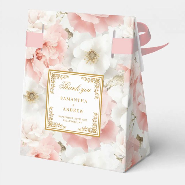 Caixinha De Lembrancinhas Casamento Dourado Rustic Blush Ivory Obrigado (Rustic Blush Ivory Gold Wedding Thank You Favor Boxes)